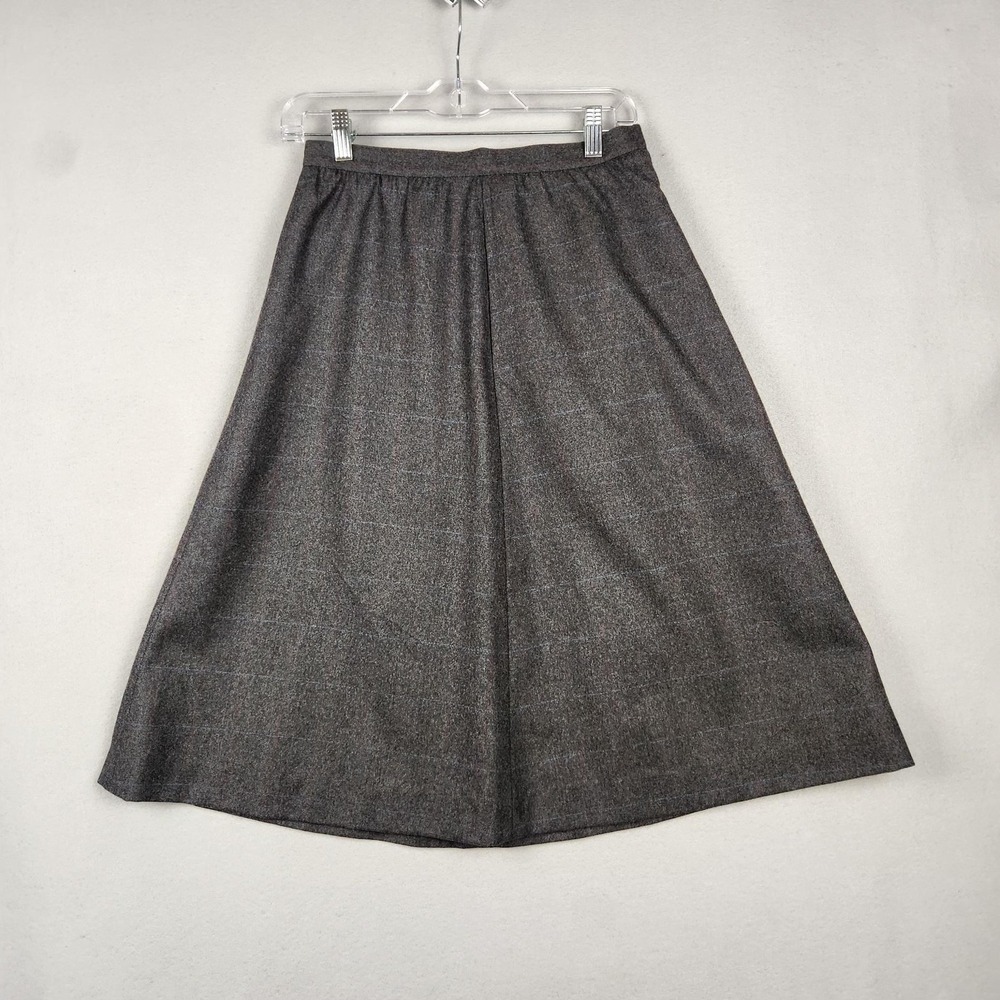 Vintage Wool Skirt Womens‎ 10 Gray Windowpane Plaid A-Line Midi Side Zip 90s